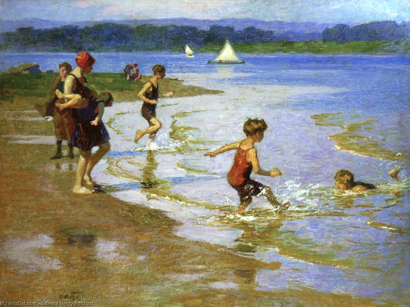 WikiOO.org - Encyclopedia of Fine Arts - Lukisan, Artwork Edward Henry Potthast - Young Bathers 1