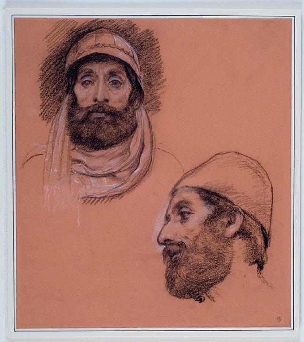 Wikoo.org - موسوعة الفنون الجميلة - اللوحة، العمل الفني Edward John Poynter - Studies Of Two Bearded Heads