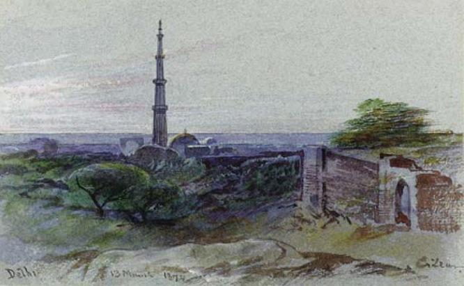 WikiOO.org - Enciclopedia of Fine Arts - Pictura, lucrări de artă Edward Lear - A View Of The Qutb Minar, Delhi