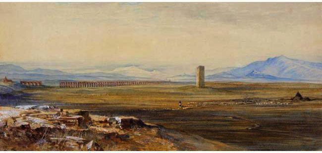 Wikioo.org - The Encyclopedia of Fine Arts - Painting, Artwork by Edward Lear - Campagna Di Roma, Alexandrine Aqueduct