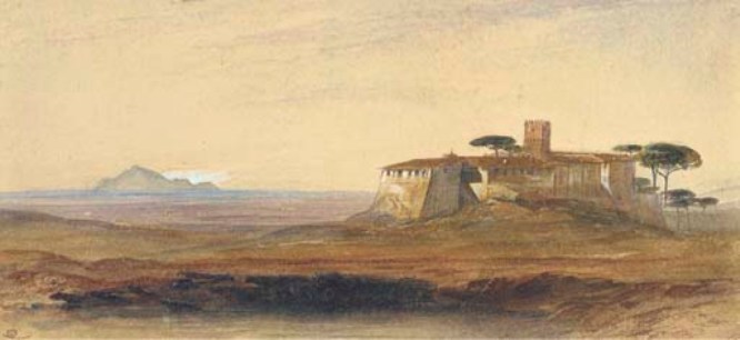 Wikioo.org - The Encyclopedia of Fine Arts - Painting, Artwork by Edward Lear - Campagna Di Roma, Cervara