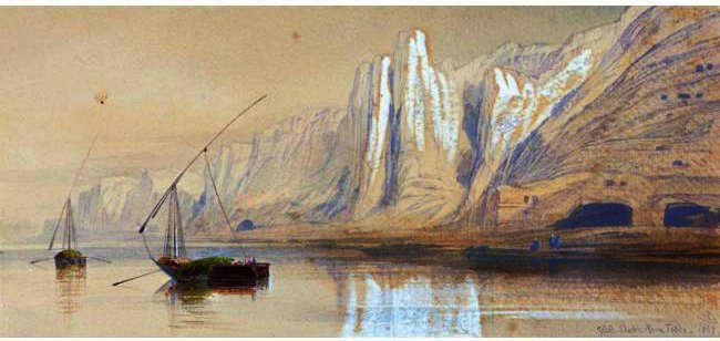 Wikioo.org - The Encyclopedia of Fine Arts - Painting, Artwork by Edward Lear - Dhows On The Nile At Gebel Sheikh Abou Fodde, Egypt