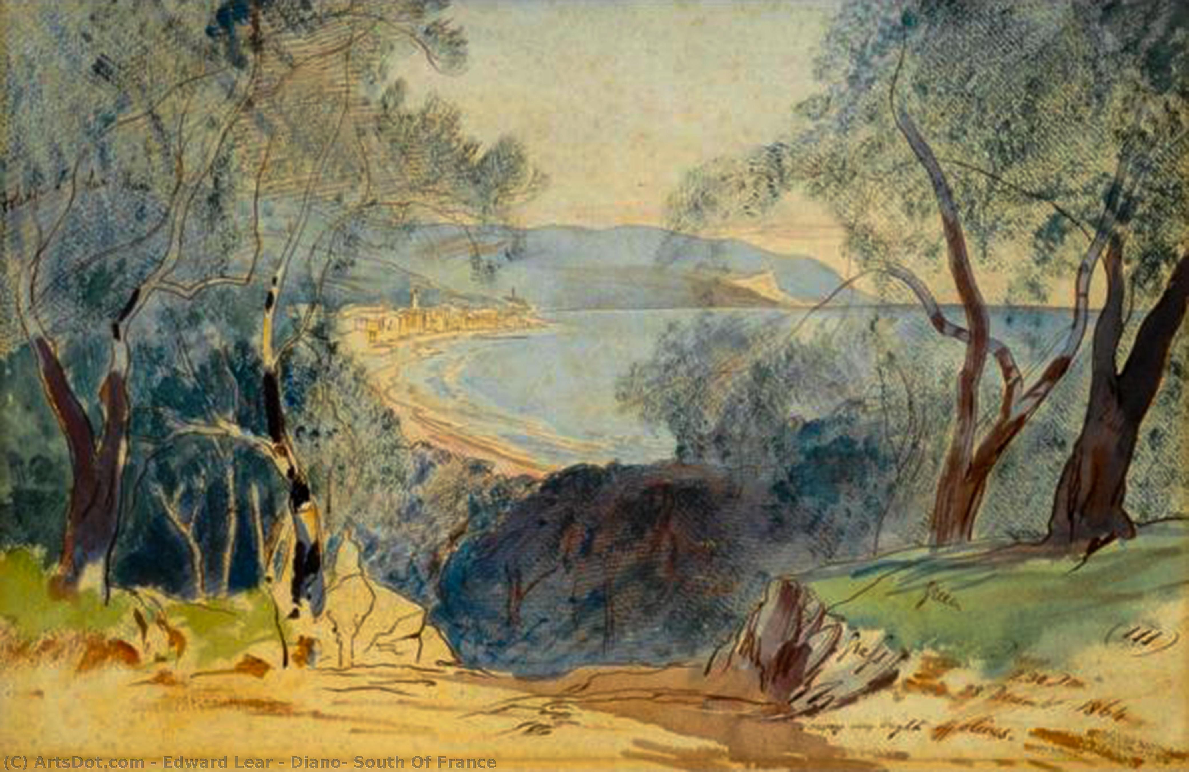 Wikioo.org - The Encyclopedia of Fine Arts - Painting, Artwork by Edward Lear - Diano, South Of France