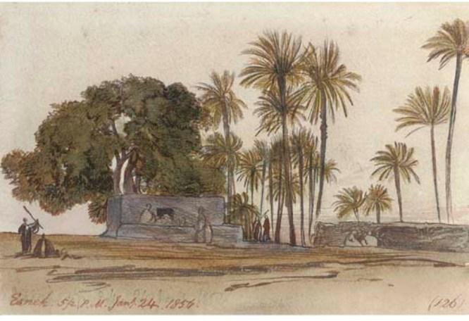 Wikioo.org - Bách khoa toàn thư về mỹ thuật - Vẽ tranh, Tác phẩm nghệ thuật Edward Lear - Esneh On The Nile, Near Luxor, Egypt 2