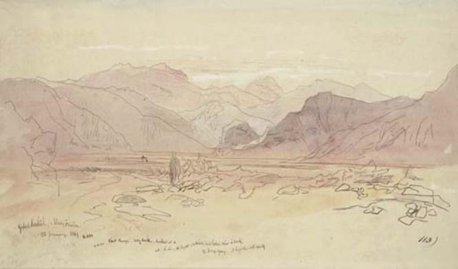 Wikioo.org - The Encyclopedia of Fine Arts - Painting, Artwork by Edward Lear - Gebal Serbal And Wady Feiran, On The Sinai Peninsula