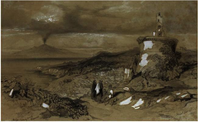 Wikioo.org - The Encyclopedia of Fine Arts - Painting, Artwork by Edward Lear - Massa Looking Towards Vesuvius