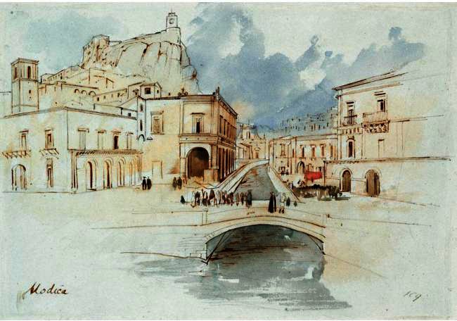 Wikioo.org - The Encyclopedia of Fine Arts - Painting, Artwork by Edward Lear - Modica, Sicily