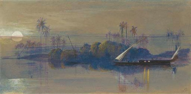 Wikioo.org - The Encyclopedia of Fine Arts - Painting, Artwork by Edward Lear - Moonlit Dhows On The Nile