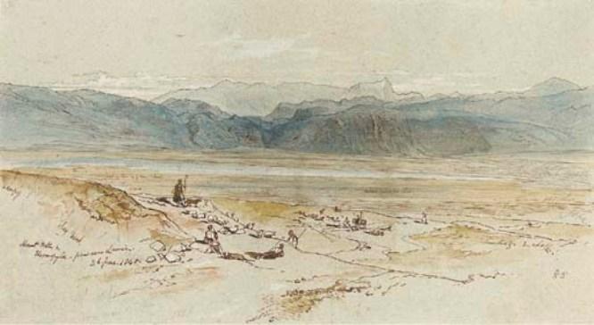 Wikioo.org - The Encyclopedia of Fine Arts - Painting, Artwork by Edward Lear - Mount Oeta And Thermopylae From Near Lamia