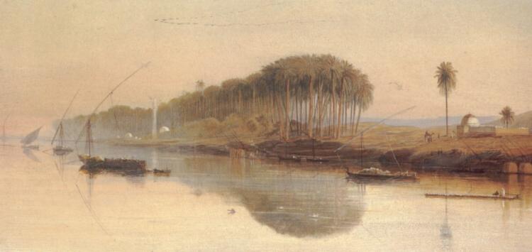 WikiOO.org - Encyclopedia of Fine Arts - Lukisan, Artwork Edward Lear - Sheikh Abadeh On The Nile