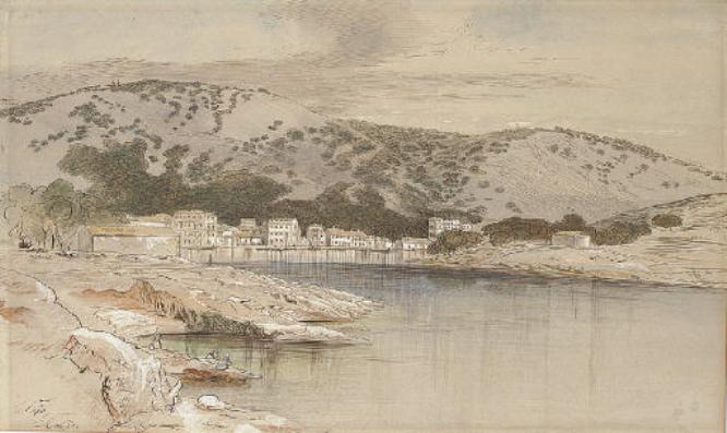 Wikioo.org - The Encyclopedia of Fine Arts - Painting, Artwork by Edward Lear - View Of The Town And Harbour, Paxos, Greece