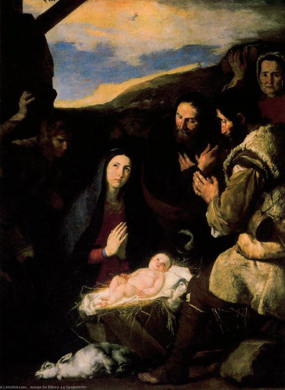 Wikioo.org – La Enciclopedia de las Bellas Artes - Pintura, Obras de arte de Jusepe De Ribera (Lo Spagnoletto) - Adoración de los pastores 1