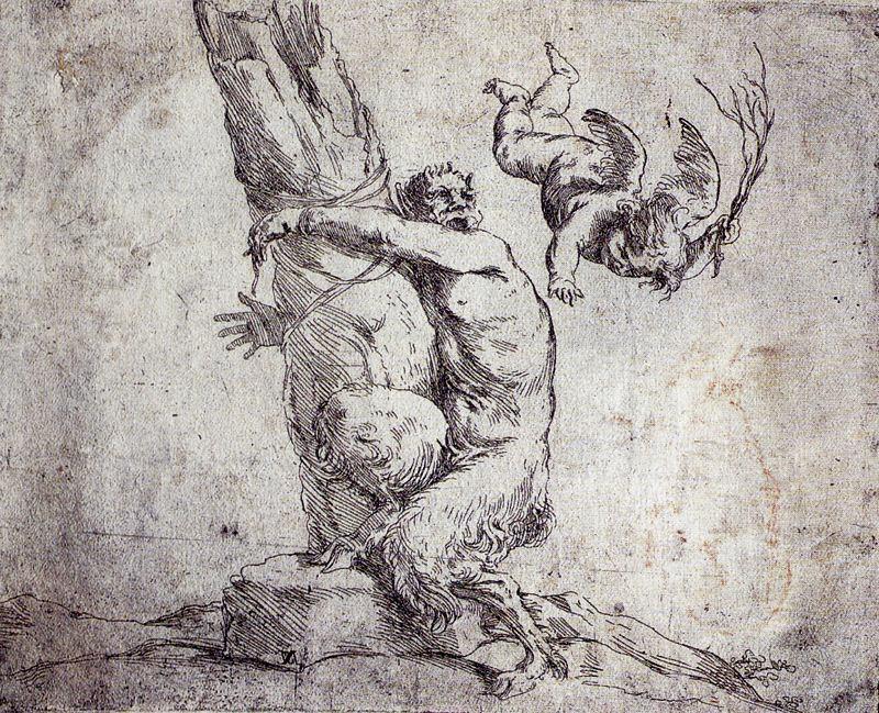 Wikioo.org – La Enciclopedia de las Bellas Artes - Pintura, Obras de arte de Jusepe De Ribera (Lo Spagnoletto) - Cupido ataca un sátiro