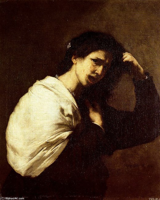 Wikoo.org - موسوعة الفنون الجميلة - اللوحة، العمل الفني Jusepe De Ribera (Lo Spagnoletto) - Desperate woman
