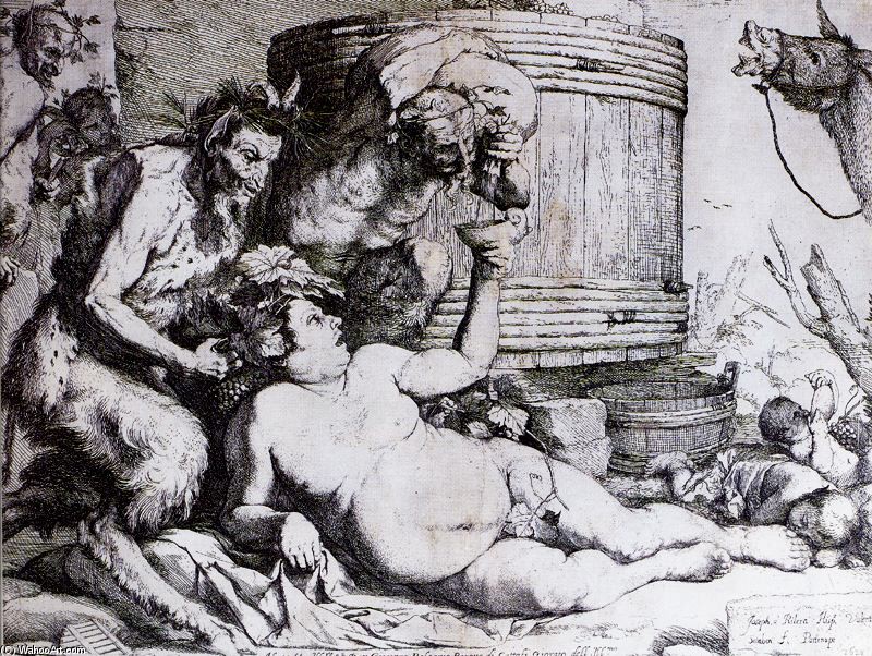 Wikoo.org - موسوعة الفنون الجميلة - اللوحة، العمل الفني Jusepe De Ribera (Lo Spagnoletto) - Drunk Silenio with satyrs