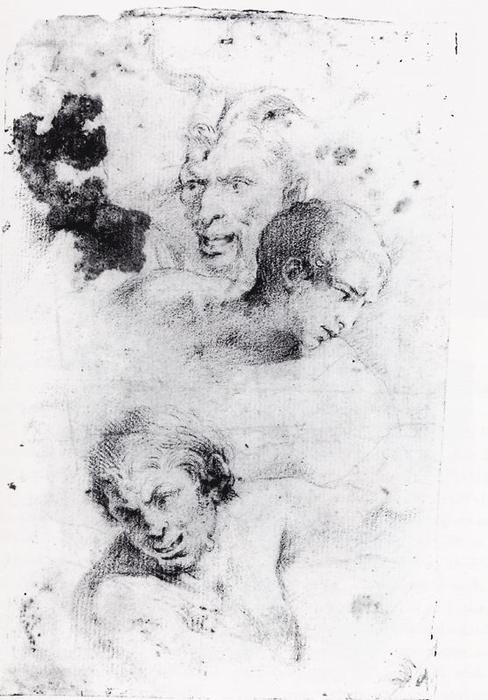 Wikioo.org - The Encyclopedia of Fine Arts - Painting, Artwork by Jusepe De Ribera (Lo Spagnoletto) - Heads of satyrs and study of a young man