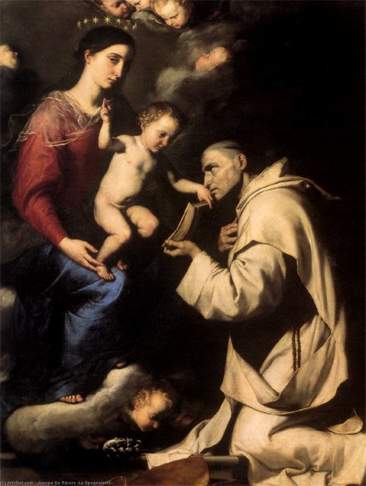 Wikioo.org - The Encyclopedia of Fine Arts - Painting, Artwork by Jusepe De Ribera (Lo Spagnoletto) - Virgin and Child with St. Bruno