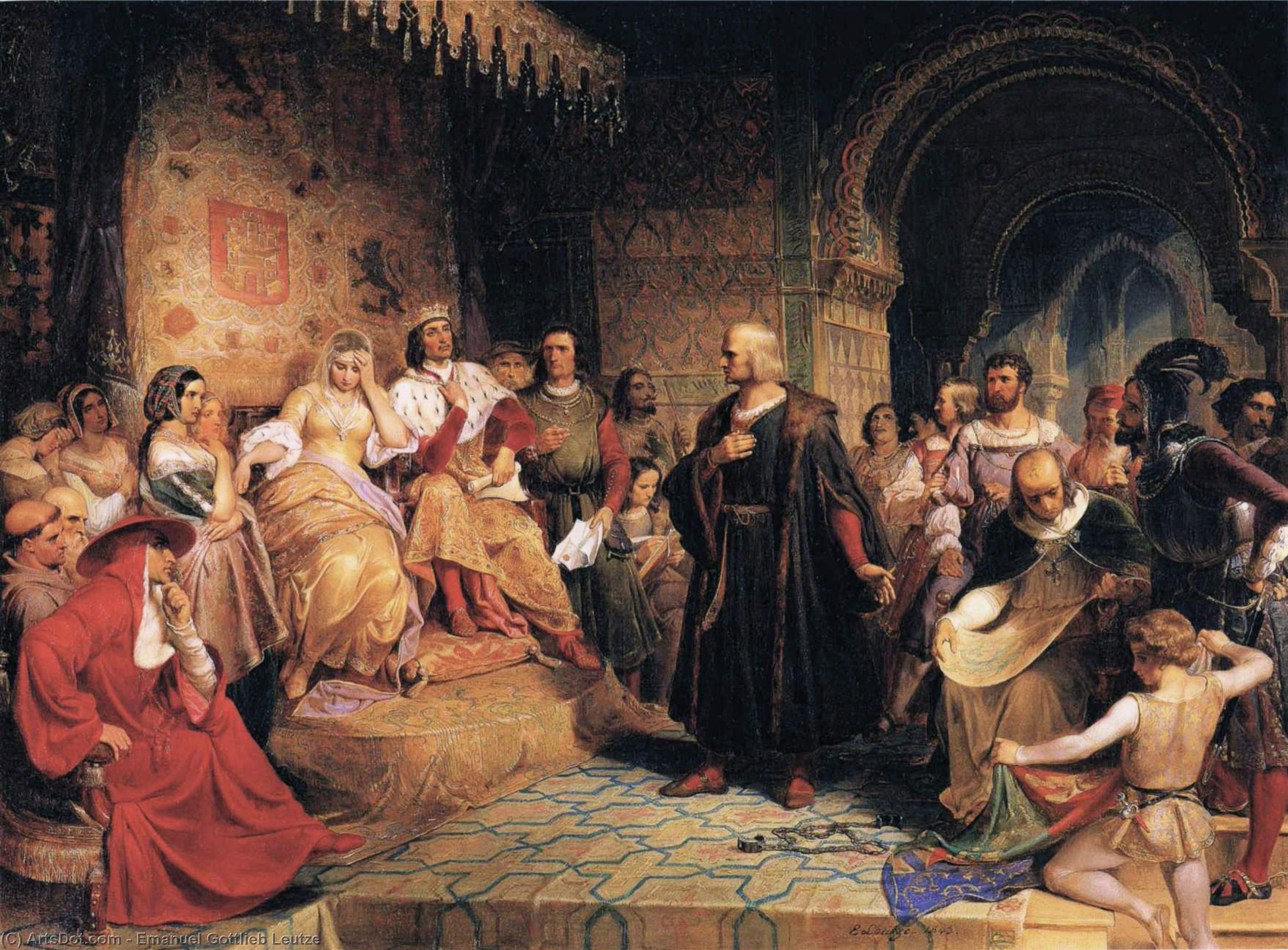 WikiOO.org - Encyclopedia of Fine Arts - Maleri, Artwork Emanuel Gottlieb Leutze - Columbus Before the Queen