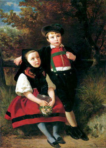 Wikioo.org - The Encyclopedia of Fine Arts - Painting, Artwork by Emanuel Gottlieb Leutze - Kinder in schwäbischer Tracht
