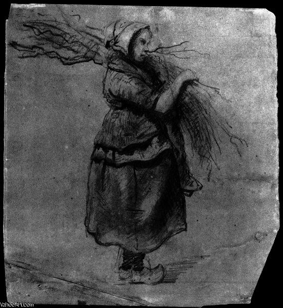 WikiOO.org - Encyclopedia of Fine Arts - Schilderen, Artwork Emanuel Gottlieb Leutze - Peasant Girl Carrying Faggots