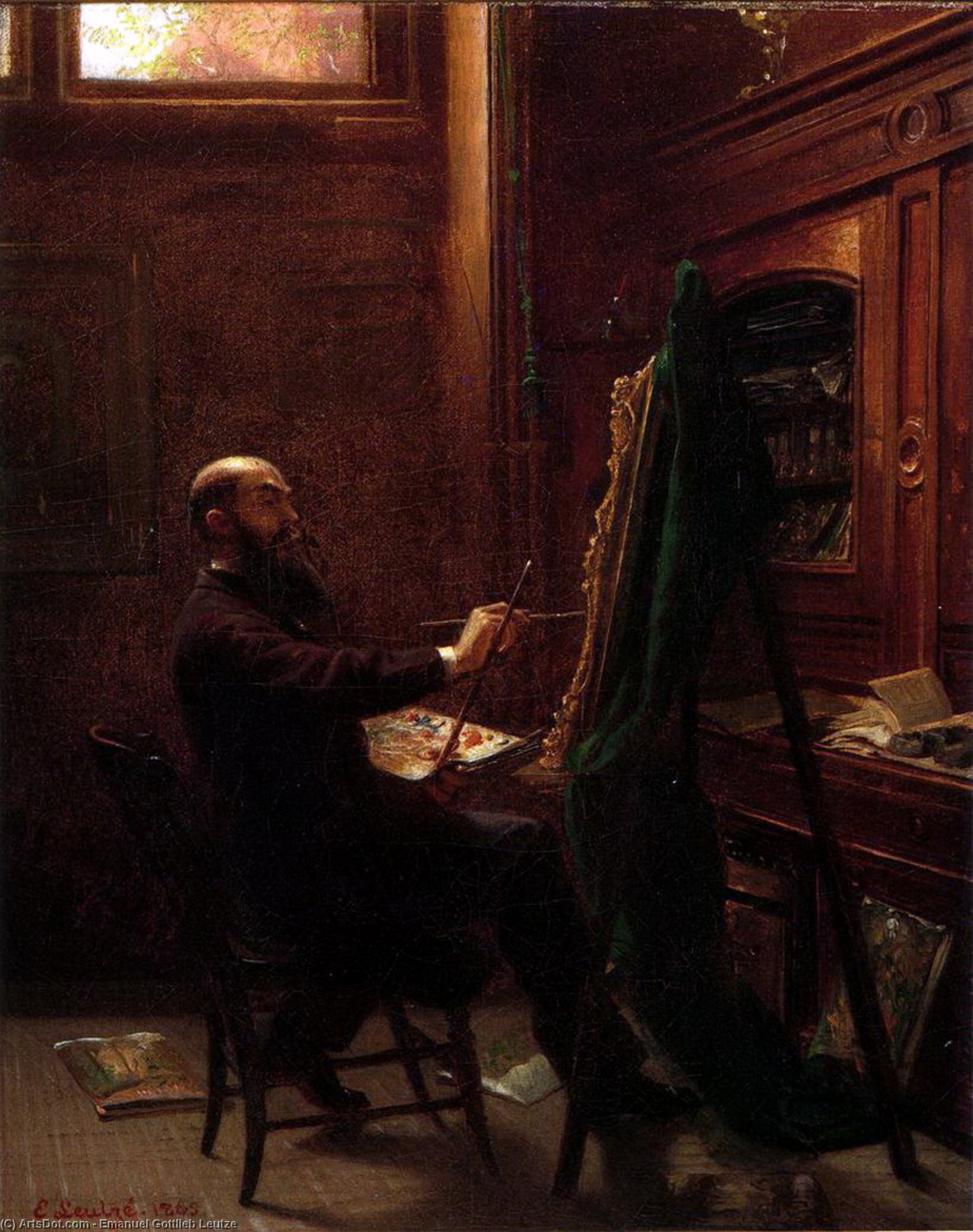 Wikioo.org - The Encyclopedia of Fine Arts - Painting, Artwork by Emanuel Gottlieb Leutze - Worthington Whittredge in His Tenth Street Studio