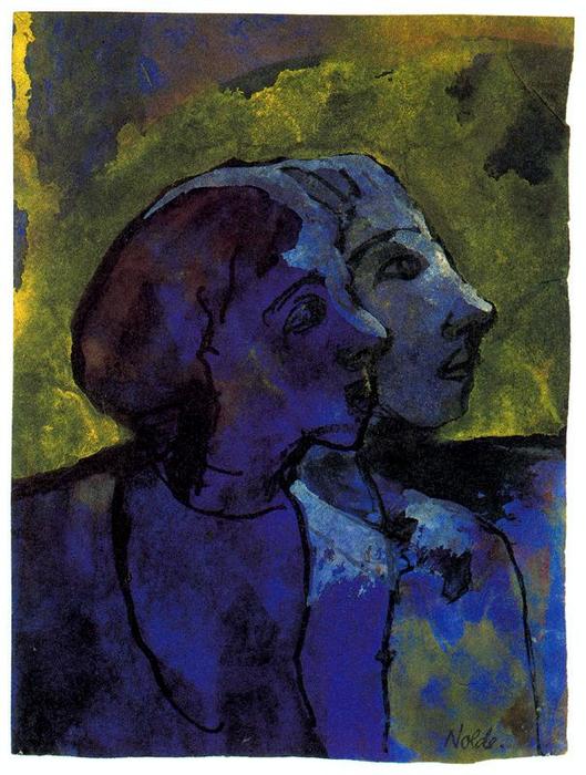 WikiOO.org - Enciclopédia das Belas Artes - Pintura, Arte por Emile Nolde - Blue Couple (in Profile) in Sidelight