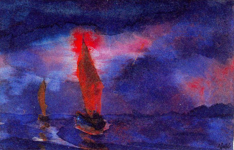 Wikioo.org - The Encyclopedia of Fine Arts - Painting, Artwork by Emile Nolde - Blue Sea (Two Brown Sails)