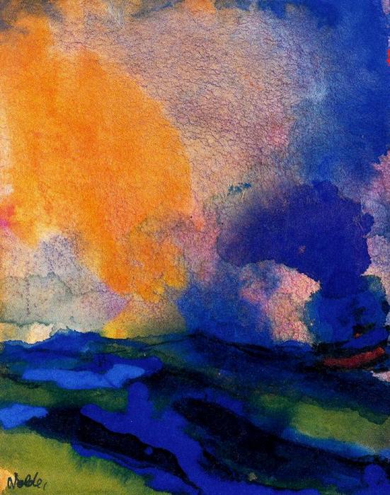 WikiOO.org - Encyclopedia of Fine Arts - Målning, konstverk Emile Nolde - Blue-green Sea with Steamer