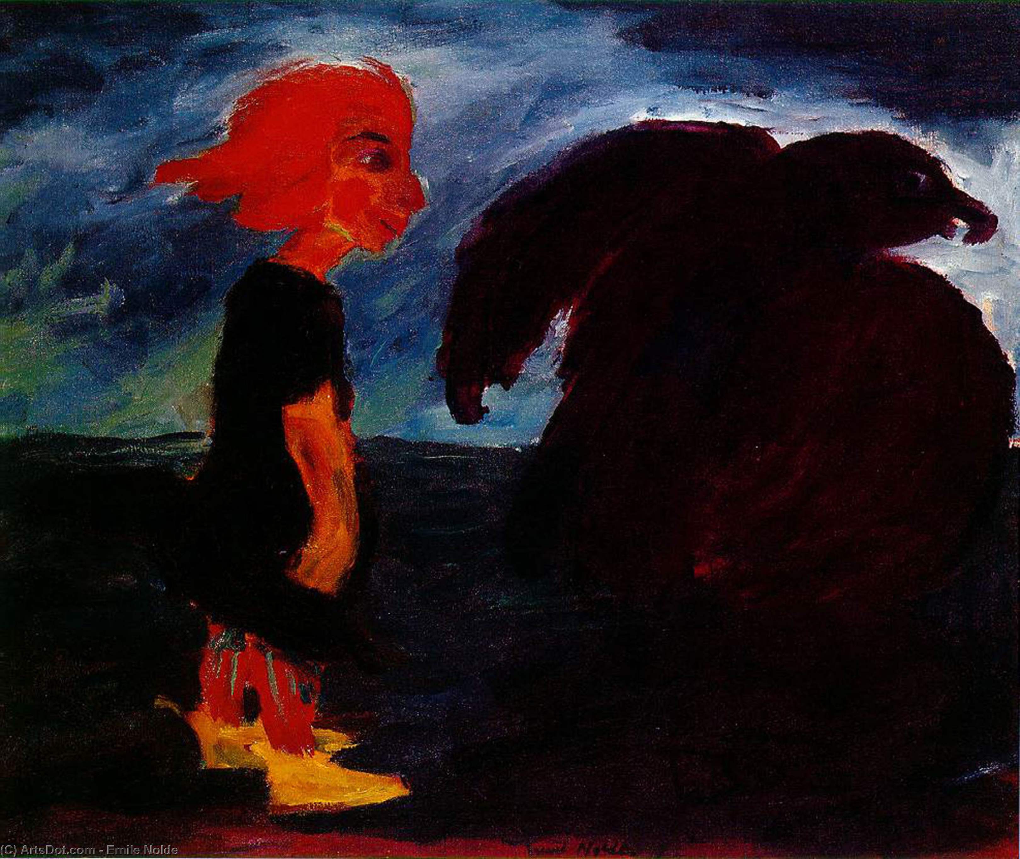 Wikioo.org - The Encyclopedia of Fine Arts - Painting, Artwork by Emile Nolde - Child and Large Bird
