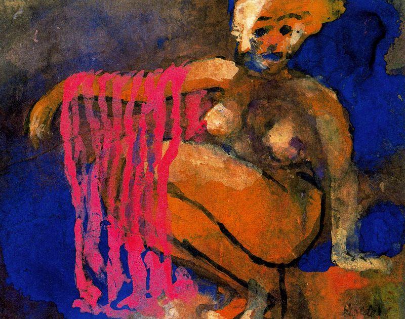 Wikioo.org - The Encyclopedia of Fine Arts - Painting, Artwork by Emile Nolde - Crouching Nude