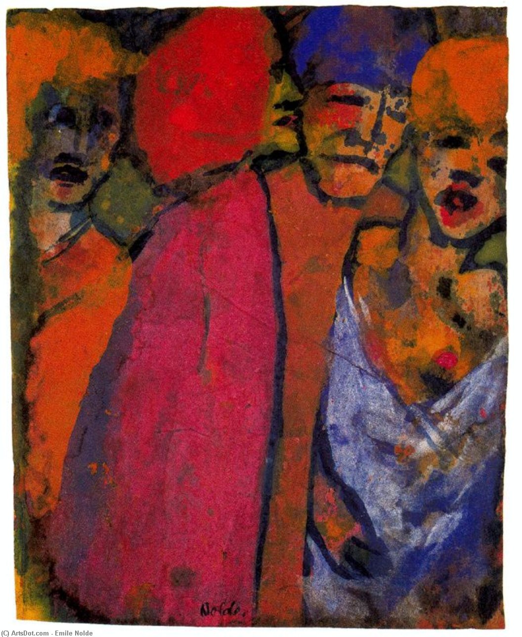 Wikioo.org - The Encyclopedia of Fine Arts - Painting, Artwork by Emile Nolde - Encounter (Four Figures)