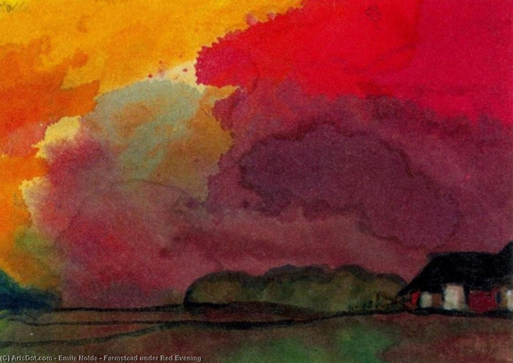 Wikioo.org - The Encyclopedia of Fine Arts - Painting, Artwork by Emile Nolde - Farmstead under Red Evening