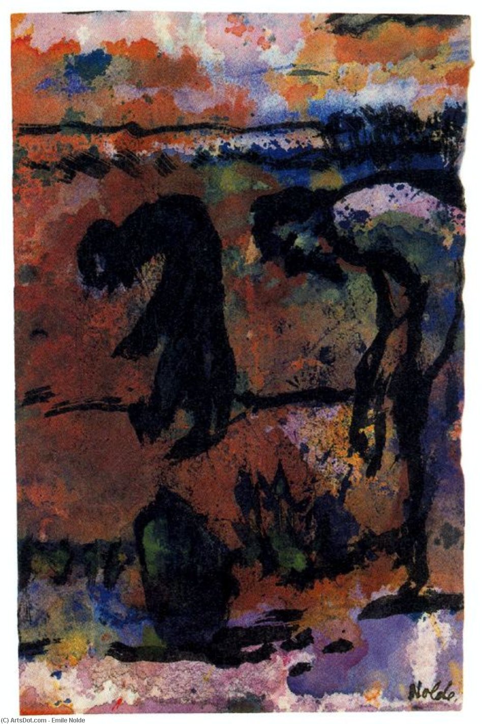 Wikioo.org - The Encyclopedia of Fine Arts - Painting, Artwork by Emile Nolde - Figures Bending Over