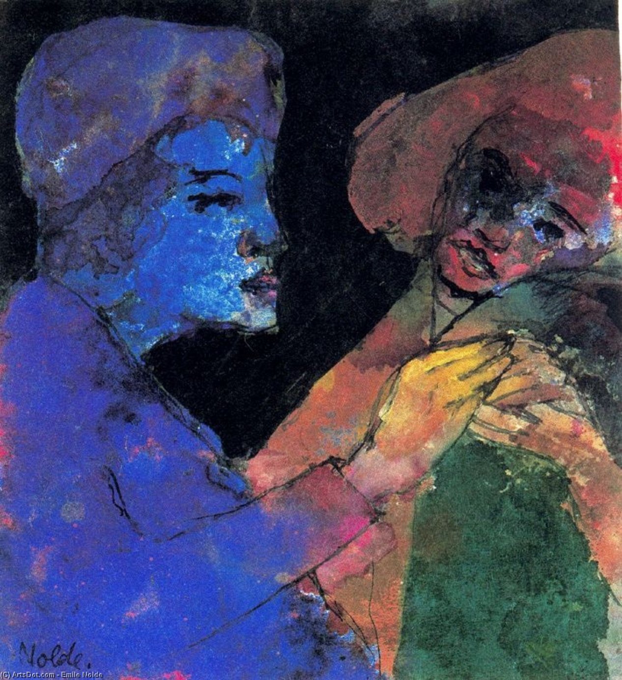 Wikoo.org - موسوعة الفنون الجميلة - اللوحة، العمل الفني Emile Nolde - Flirting (Blue-violet and Green)