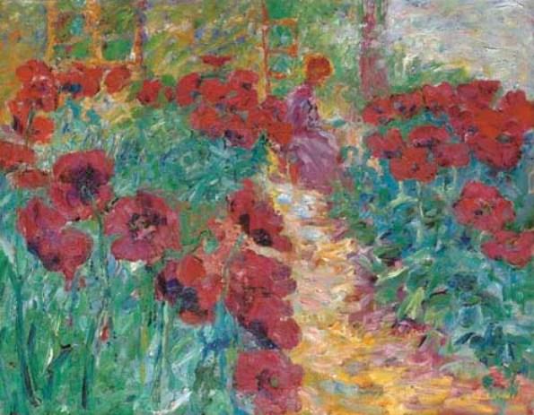 Wikioo.org - The Encyclopedia of Fine Arts - Painting, Artwork by Emile Nolde - Flower garden, woman and poppies