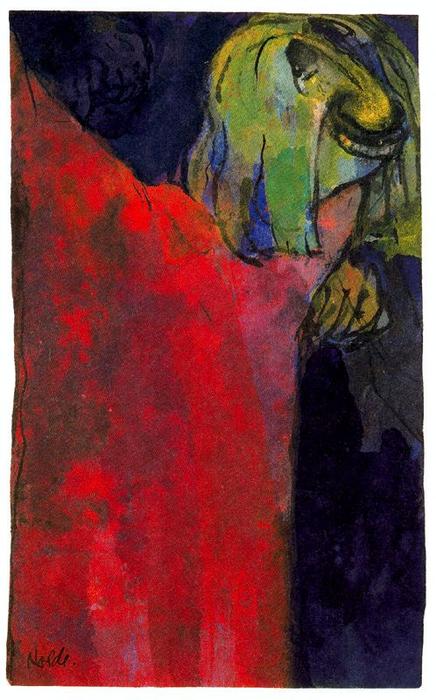 Wikioo.org - The Encyclopedia of Fine Arts - Painting, Artwork by Emile Nolde - Green Head above Red Cloak