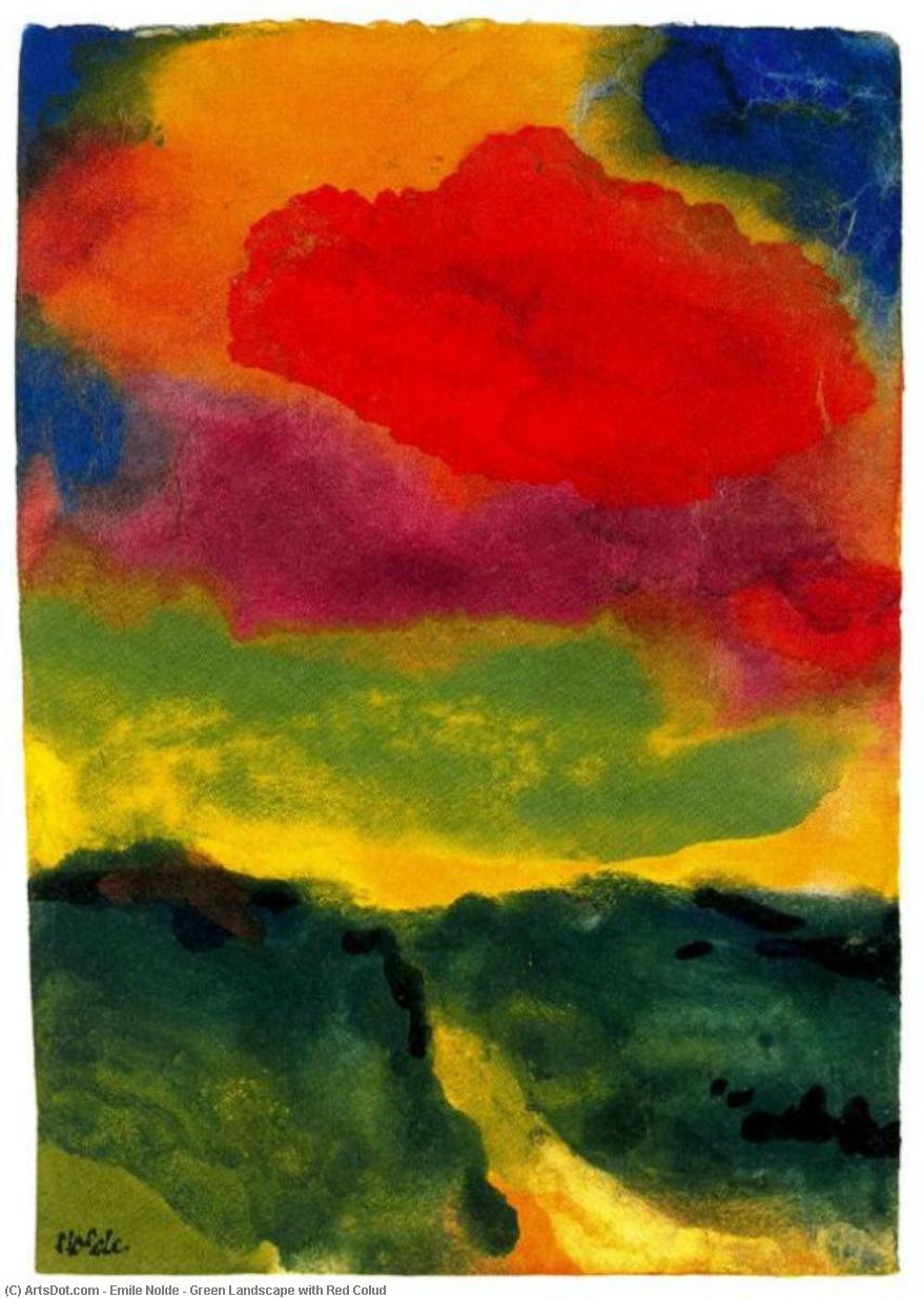 Wikioo.org - The Encyclopedia of Fine Arts - Painting, Artwork by Emile Nolde - Green Landscape with Red Colud