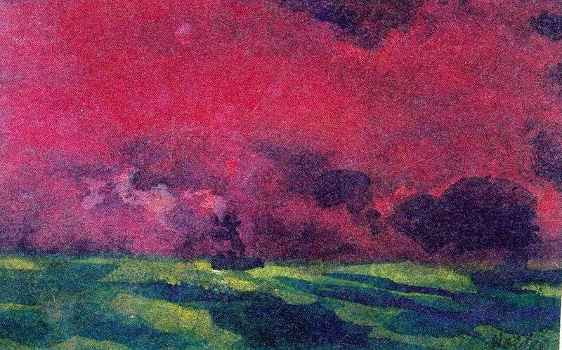 Wikioo.org - The Encyclopedia of Fine Arts - Painting, Artwork by Emile Nolde - Green Sea under Reddish-brown Sky (Two Steamers)