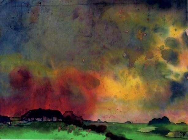 Wikioo.org - The Encyclopedia of Fine Arts - Painting, Artwork by Emile Nolde - Marsh landscape with farm
