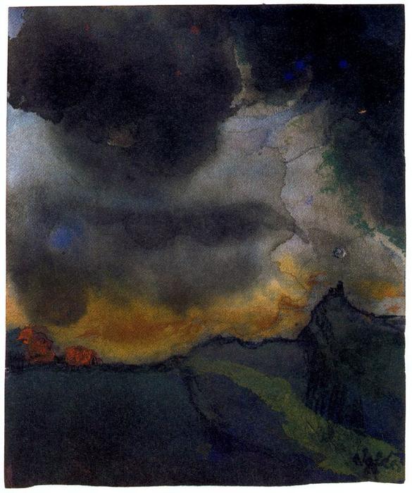 Wikioo.org - The Encyclopedia of Fine Arts - Painting, Artwork by Emile Nolde - MOuntain Landscape with Dark Clouds