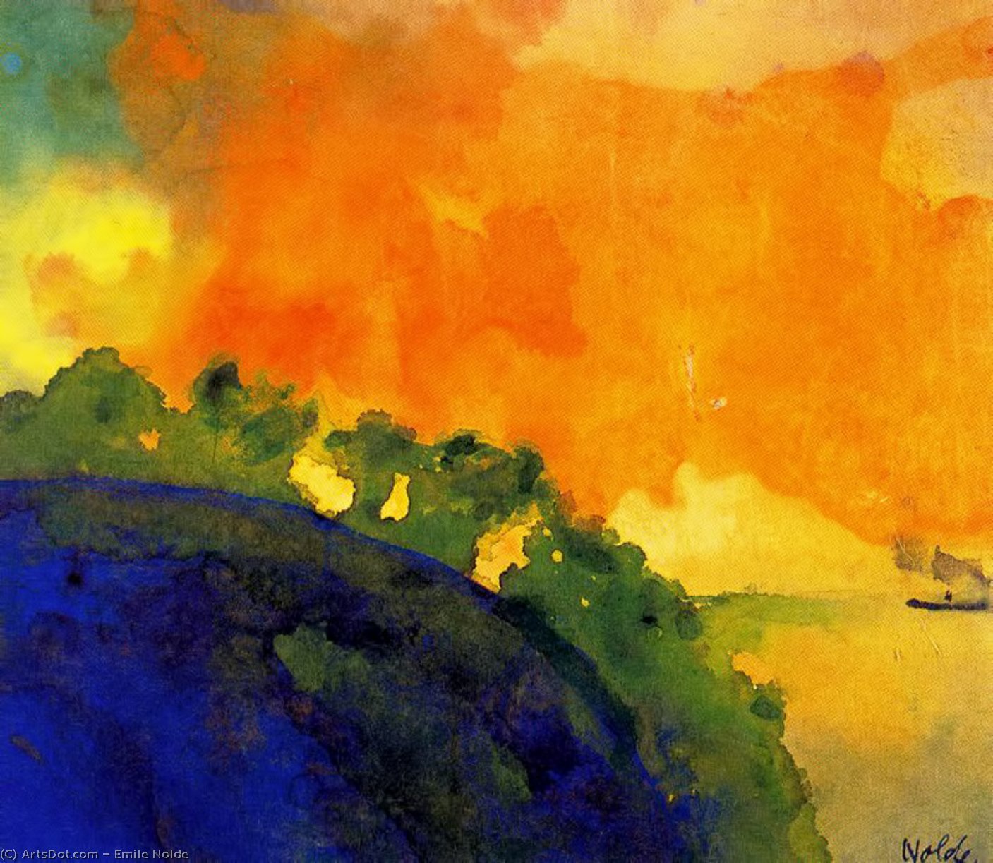 WikiOO.org - Encyclopedia of Fine Arts - Målning, konstverk Emile Nolde - Mountain Slope over the Sea