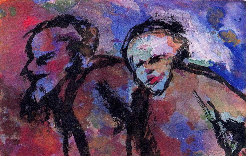 Wikioo.org - The Encyclopedia of Fine Arts - Painting, Artwork by Emile Nolde - Old couple in Dark Light (Twilight)