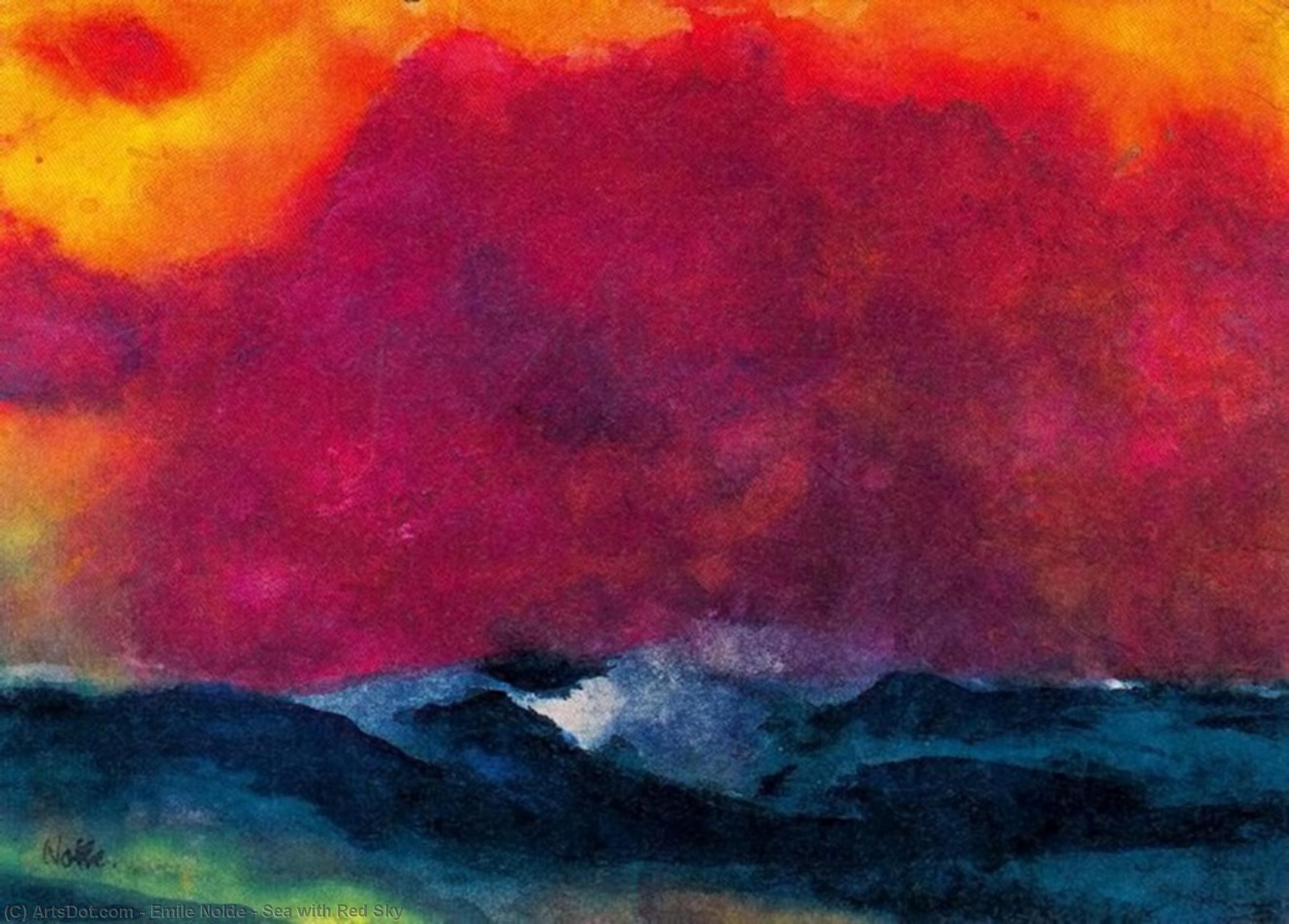 Wikoo.org - موسوعة الفنون الجميلة - اللوحة، العمل الفني Emile Nolde - Sea with Red Sky