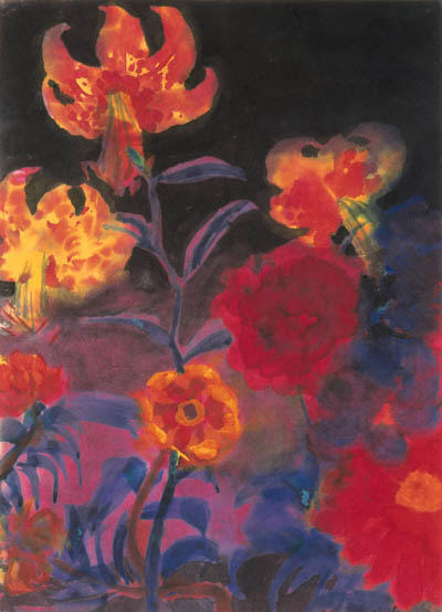 Wikioo.org - The Encyclopedia of Fine Arts - Painting, Artwork by Emile Nolde - Tiger lilies and dahlias