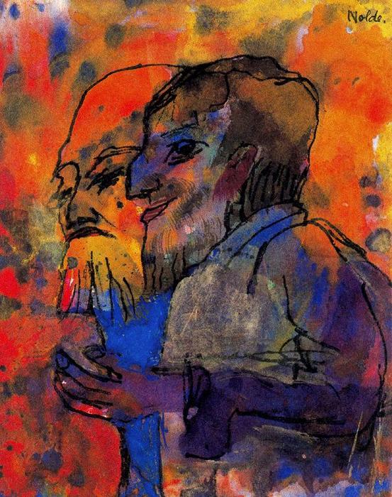 Wikioo.org - The Encyclopedia of Fine Arts - Painting, Artwork by Emile Nolde - Two Bearded Old Men (in Profile)