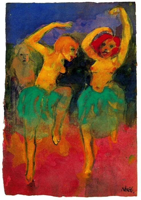 Wikioo.org - The Encyclopedia of Fine Arts - Painting, Artwork by Emile Nolde - Two Dancers (redheard and Blonde)