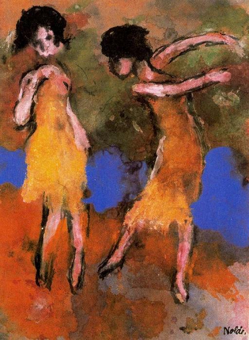Wikioo.org - The Encyclopedia of Fine Arts - Painting, Artwork by Emile Nolde - Two Dancing Girls