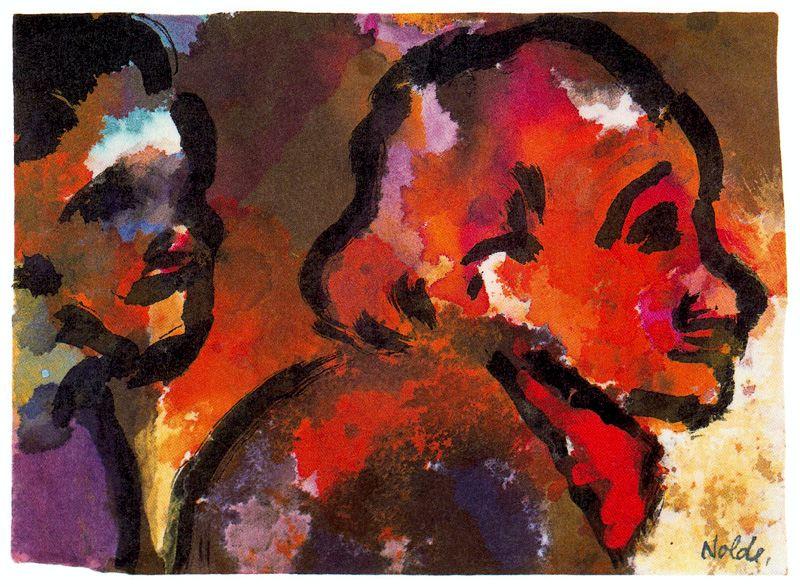 Wikioo.org - The Encyclopedia of Fine Arts - Painting, Artwork by Emile Nolde - Two Heads (in Profile)