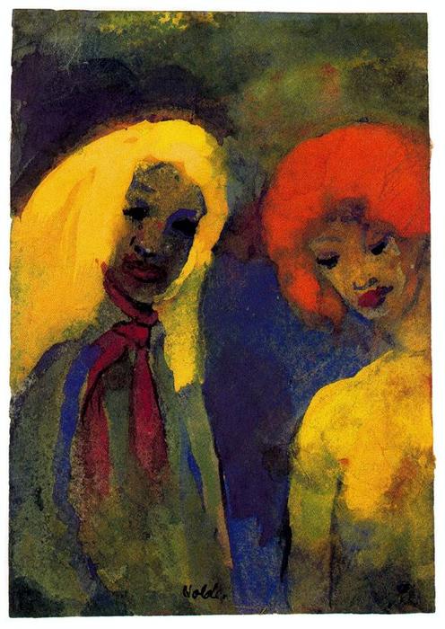 Wikioo.org - The Encyclopedia of Fine Arts - Painting, Artwork by Emile Nolde - Two Women (Yellow and Red Hair)