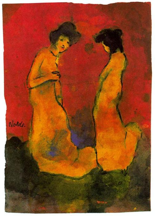 Wikioo.org - The Encyclopedia of Fine Arts - Painting, Artwork by Emile Nolde - Two Women in Long Gowns